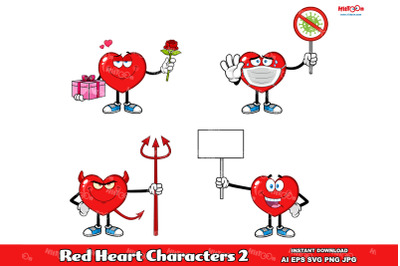 Red Heart Cartoon Mascot Characters 2