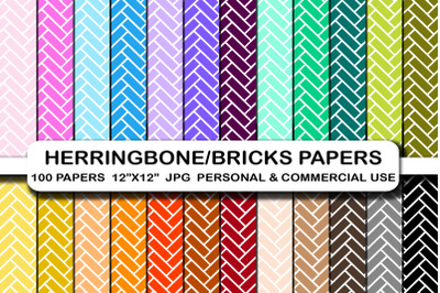 Herringbone Digital Papers Bricks Pattern Planner Paper Set