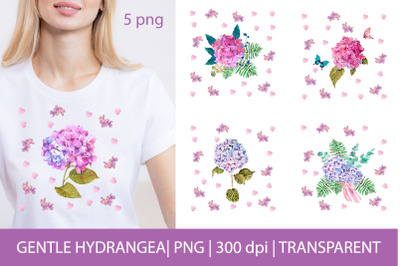 Watercolor hydrangea flowers sublimation