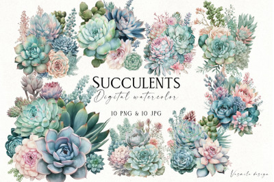 Watercolor Succulents Clipart