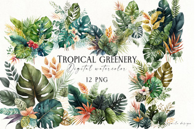Tropical Greenery Illustrations PNG, Watercolor Tropical Leaves Clipar