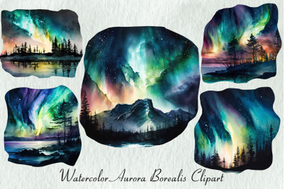 Watercolor northern lights