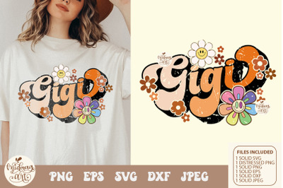 Retro gigi with daisy svg png sublimation, distressed png sublimation