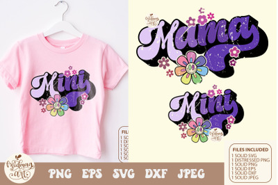 Retro mama and mini groovy daisy svg png sublimation, distressed png