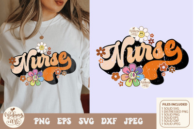 Retro nurse with daisy svg png sublimation, distressed png sublimation