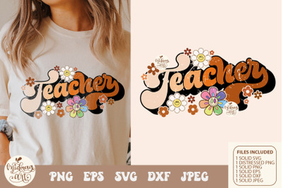 Retro teacher with daisy svg png sublimation&2C; distressed png sublimati