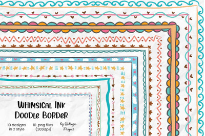 10 Whimsical Ink Doodle Border, Page Border, Bullet Journal