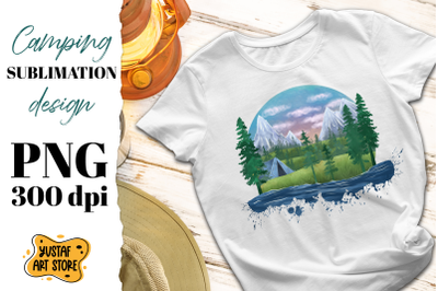 Camping sublimation design/ Mountain and forest illustration