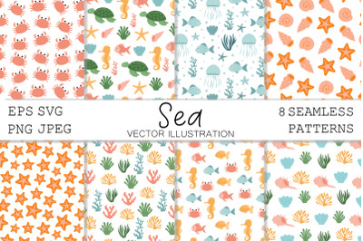 Sea pattern. Sea animal background. Underwater world pattern