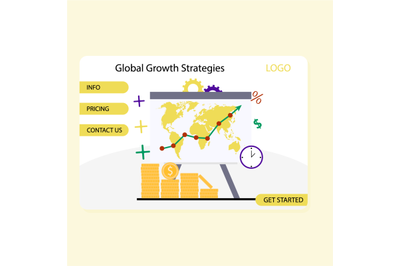 Global growth strategies landing page, business agency for analysis. M