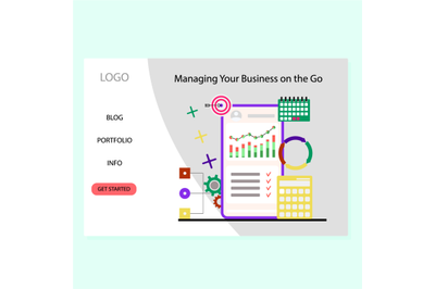 Managing business on go, landing page, control statistics on smartphon