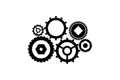Team work concept, set of cogwheels cooperation and connection black a