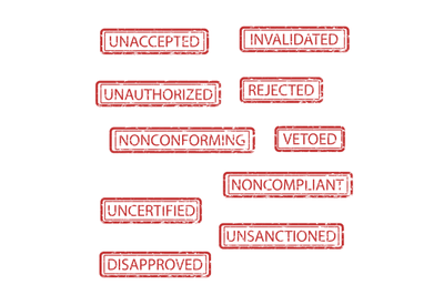 Rubber stamps of rejection and cancelled collection