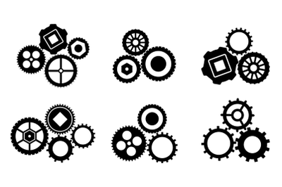 Cogwheels cooperation and connection black and white, set part of gear