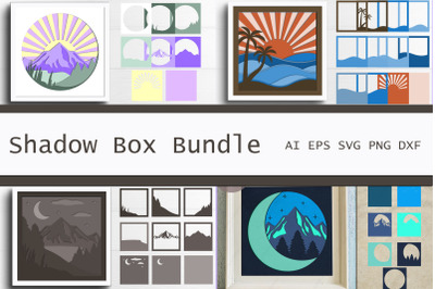 Shadow box bundle, 3d layered wild landscape svg