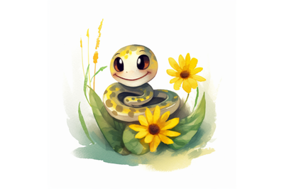 Cute Snake with Sunflower