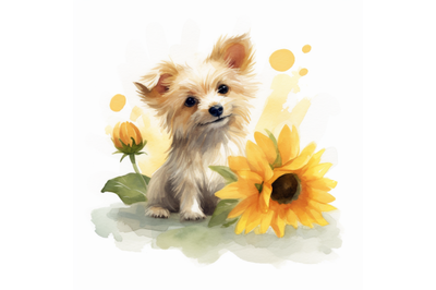 Cute Dog with Sunflower