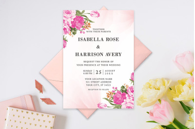 Elegant Pink Watercolor Wedding Invitation