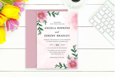 Modern Pink Floral Wedding Invitation