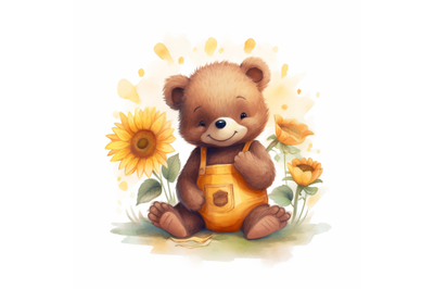 Cute Bear with Sunflower