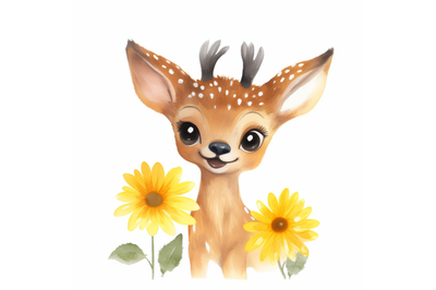 Cute Deer with Sunflower
