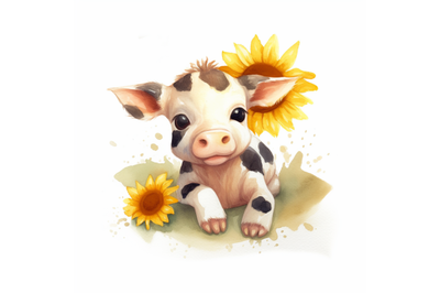 Cow with Sunflower