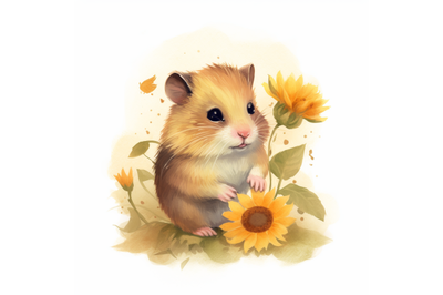 Cute Hamster with Sunflower