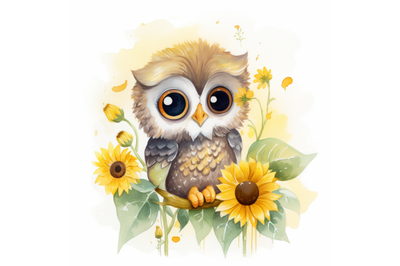 Cute Owl with Sunflower