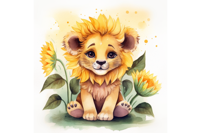 Cute Lion with Sunflower