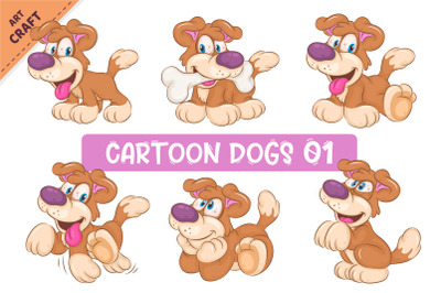 Set of Cartoon Dogs 01. Clipart.