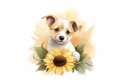 Cute White Dog with Sunflower