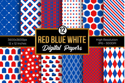 Red Blue and White Pattern Digital Papers