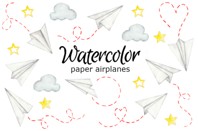 Watercolor paper airplanes clipart