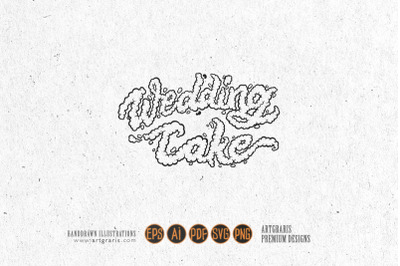 Romantic lettering classic wedding cake word smoke effect illustration