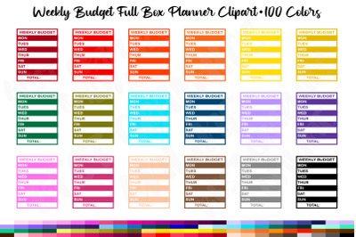 Weekly Budget Full Box Planner Clipart Blank Lined full Box