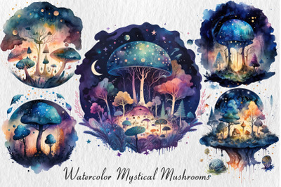 Watercolor magical mushrooms