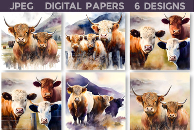 Highland Cow Digital Papers | Highland Cow illustration&nbsp;