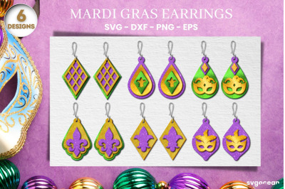 Mardi Gras Earrings | Earrings SVG Bundle | Laser Cut