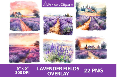 Lavender Fields Overlay Clipart | Watercolor Landscapes PNG