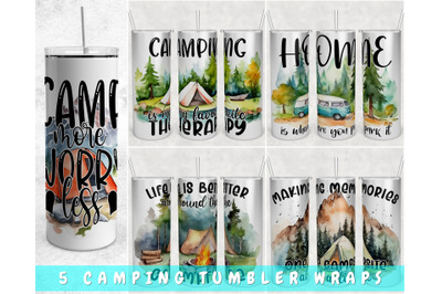 Camping Quotes Tumbler Wraps Bundle, 20 Oz Skinny Tumbler Camper Wraps