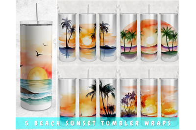 Beach Sunset Tumbler Wraps Bundle, 20 Oz Skinny Tumbler Beach Sunset