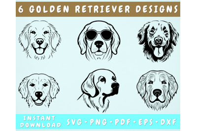 Golden Retriever SVG Bundle&2C; 6 Designs&2C; Goldie SVG&2C; Retriever Clipart