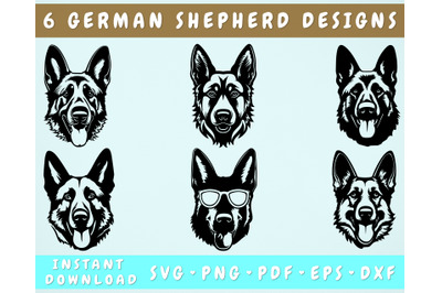 German Shepherd SVG Bundle, 6 Designs, German Shepherd PNG