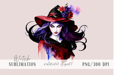 Cute watercolor witch png clipart, Halloween sublimation