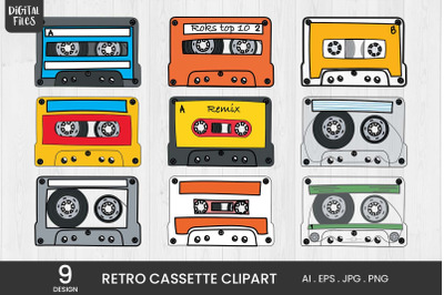 Retro Cassette Clipart | 9 Variations
