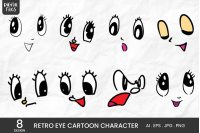 Retro Eye Cartoon Character | 8 Variations