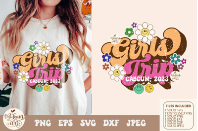 Retro girls trip Cancun 2023 SVG png sublimation, distressed png