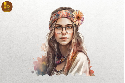 Beautiful Hippie Girl Watercolor 2