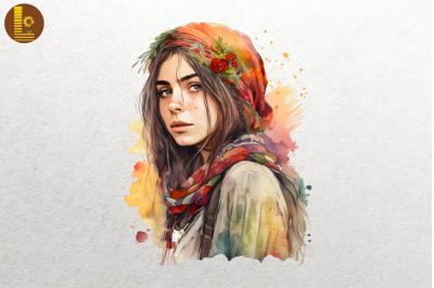 Beautiful Hippie Girl Watercolor 3