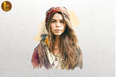 Beautiful Hippie Girl Watercolor 4